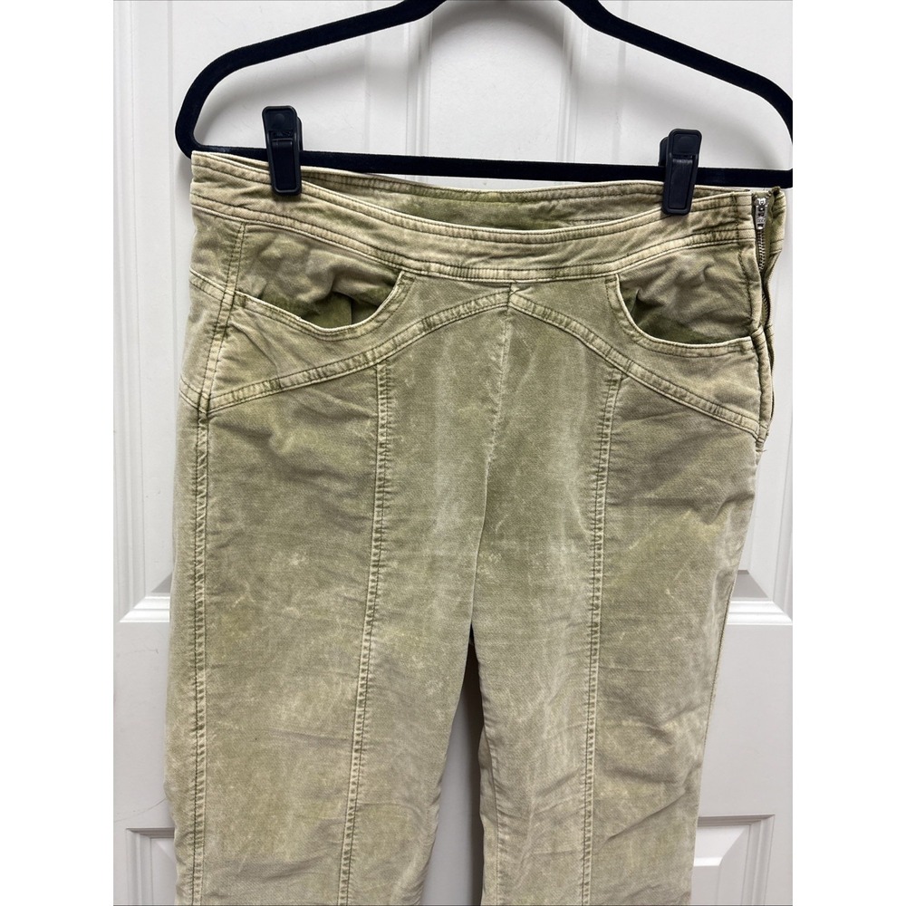 FREE PEOPLE Pants Womens Army Green Velvet Fast Lane Flare Wide Leg Stretch Boho